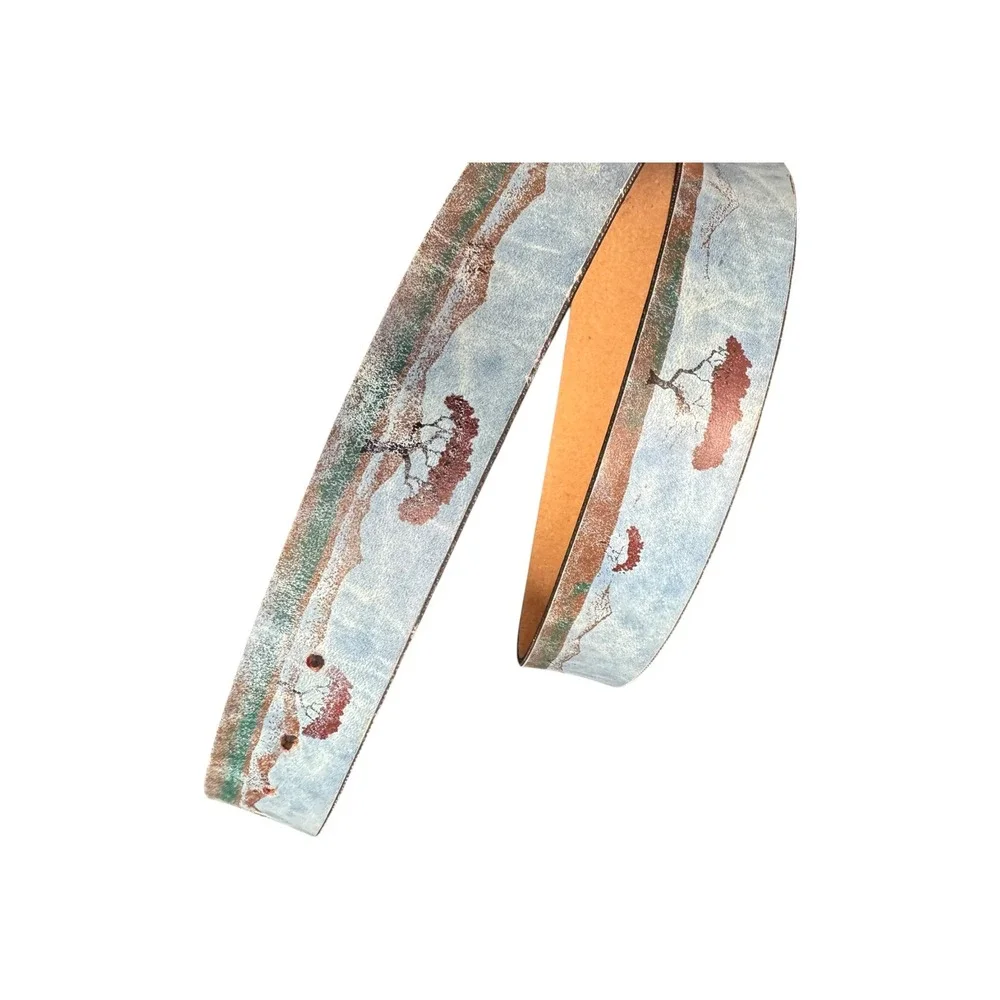 Unbranded Horse Landscape Belt Unisex 42 Blue Excellent Western Leather Scenic